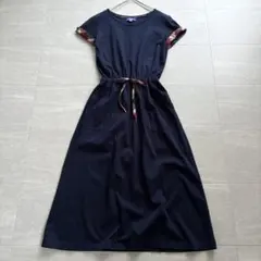 美品＊ブルーレーベルクリストブリッジ 半袖 ワンピース チェック ロゴ刺繍 紺