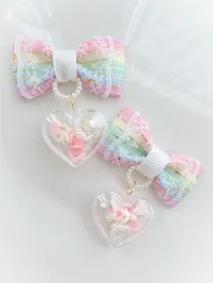 キッズ　ヘアゴム　リボン　リボンゴム　ハンドメイド　シャカシャカ　ハート