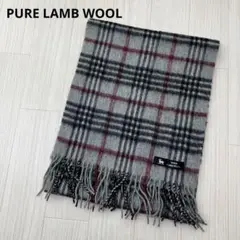 ウール チェック マフラー PURE LAMB WOOL グレー