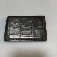 極小財布　黒レザー クロコダイル型押し カードケース