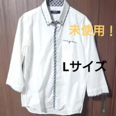 未使用！PLUS ONE 七分袖 ホワイト コットンシャツ L チェックのサムネイル