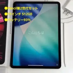 美品 iPad Pro 11インチ 第3世代 512GB ペン付 93%
