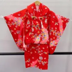 Y☆3386☆ 被布セット アンサンブル 女の子 着物 2点セット 朱色