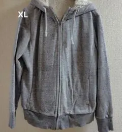 大きいサイズXL グレー フリースライニング ジップアップパーカー UNIQLO