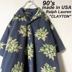 90s ラルフローレン ADAMS アロハシャツ 花柄 開襟 黒 白 XL - メルカリ