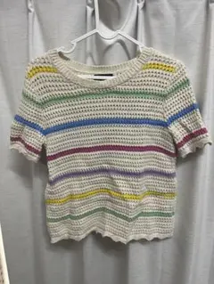 GAP 半袖ニット XS ベージュ/マルチカラー