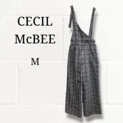 セシルマクビー グレンチェック柄オールインワン ワイドサロペット ワンショル M