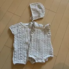ZARA3点セット レース編みロンパース&帽子セット