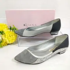 極美品 ダイアナ DIANA 異素材切り替え パンプス レザー ラメ スエード