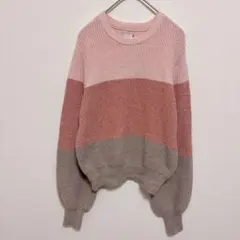ニット セーター 【XS】ピンク/グレージュ バルーン袖 大人可愛い トップス
