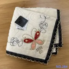 未使用品 ANNA SUI 蝶とバラ刺繍 タオルハンカチ アイボリー 29×29