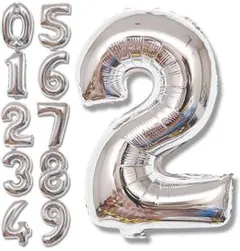 数字バルーンシルバー風船 誕生日 40インチ ナンバー2 バースデー2歳記念日