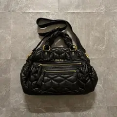 最高級❗️miumiu leather hand bag gather black