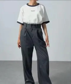 forksyセンタープレス ハイウエストストレートスラックスパンツS グレー