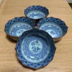 有田焼/聖山窯/小鉢 4個セット/青海波 鳥文様 菓子皿 飾皿/盛皿/懐石道具/
