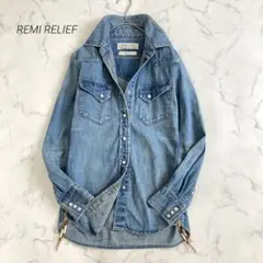 美品☆レミレリーフ REMI RELIEF デニムシャツ バンダナ ビーズ M