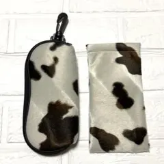 【新品】★牛柄フェイクファー メガネケース★ペンケース コスメポーチ★アニマル柄