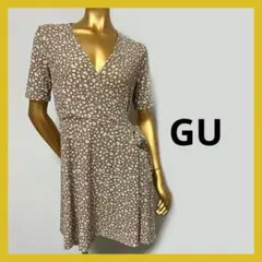 新品タグ付き GU 花柄 ワンピース S ブラウン