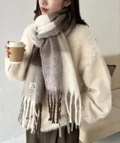 チェック柄フリンジマフラー