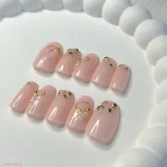 【C0011】ネイルチップ ピンク パール リボン シンプル 淡色 大人可愛い