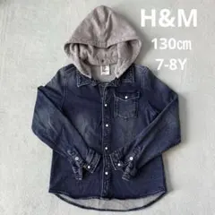 H&M 美品 デニム シャツ フード 取外し　スナップボタン　柔らか生地