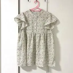 【美品】花柄 フリル袖 ブラウス M ホワイト 黄色 薄紫 Aライン