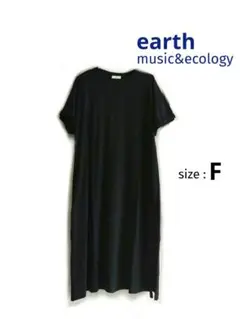 黒 半袖 Tシャツワンピース スリット earthmusic&ecology