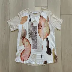 葉プリント ラグランスリーブTシャツ