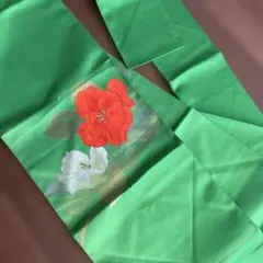 名古屋帯 花柄 緑色　いづくら　中古