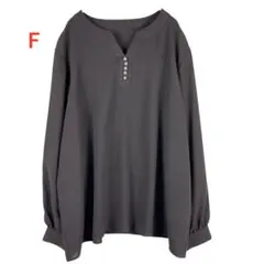 美品　ブラウン　Fサイズ ボタン付きVネック長袖シャツ ブラウス