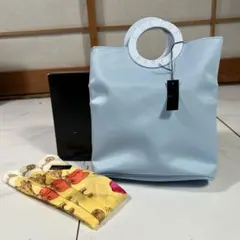 未使用品 CELINE サークルハンドル バッグ ミニバッグ 水色 ハンカチ付きのサムネイル