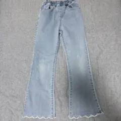H&M キッズ デニム　パンツ ライトブルー　フレアジーンズ 140 スカラップ