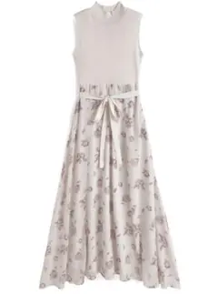 GRL リボンベルト付きニットドッキング花柄ワンピース[ru1178]