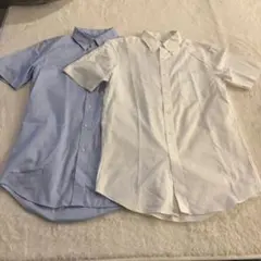 UNIQLO ユニクロ 2枚セット 半袖ボタンダウンシャツ ホワイト ブルー