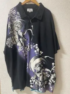 絡繰魂　ポロシャツ　風神　雷神　刺繍　龍　和柄　ビッグサイズ　中古　美品のサムネイル