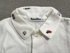 familiar 刺繍付きホワイト長袖シャツ