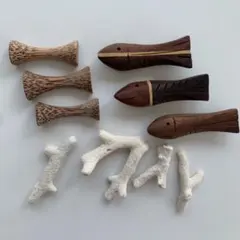 木製魚型箸置き3個、シンプル木製箸置き3個、珊瑚箸置き4個　合計10個セット