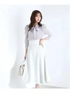 新品タグ付き！PBD　チェックミックスフラップフレアスカート カーキ