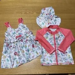最終値下げ！美品　クレードスコープ　女の子　水着110 3点セット　ハイビスカス