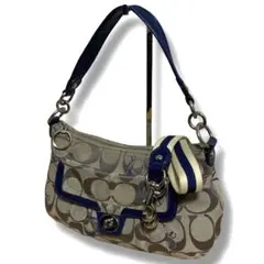 コーチ　ショルダーバッグ　2way　ポピー　 グルービーハート　キャンバス　青