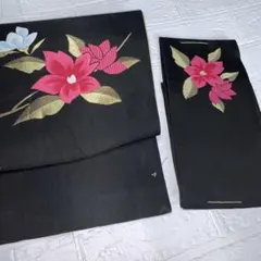 G美品　着物　名古屋帯　作り帯　2部式　黒　金具あり