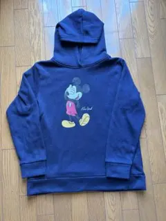 ミッキーマウス プリント ネイビーパーカーフード付き