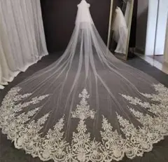 刺繍装飾　2段レースウェディングベール　ホワイト