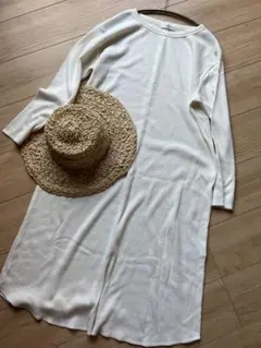 サマンサモスモスブルー　サマンサモスモス　ワッフル　白　ワンピース