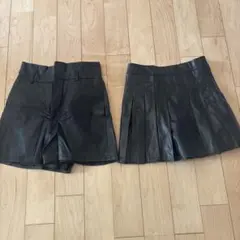 ブラックプリーツスカート ショートパンツ合成皮革