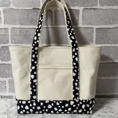 トートバッグ M きなり帆布×ダルメシアン柄 大容量 ハンドメイド T237