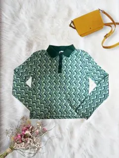 ZARA 緑　グリーン　長袖ポロシャツ　春　薄手ニット　サイズM