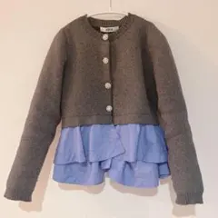 【美品】FURFUR 裾フリルニットカーディガン ビジューボタン ブルー