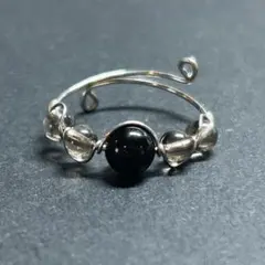 WR564S 天然石 ワイヤーリング チベット産モリオン ブラジル産スモーキー