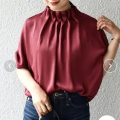 早い者勝ち【美品】SHIPS シップス ネックギャザーソリッドブラウス レッド